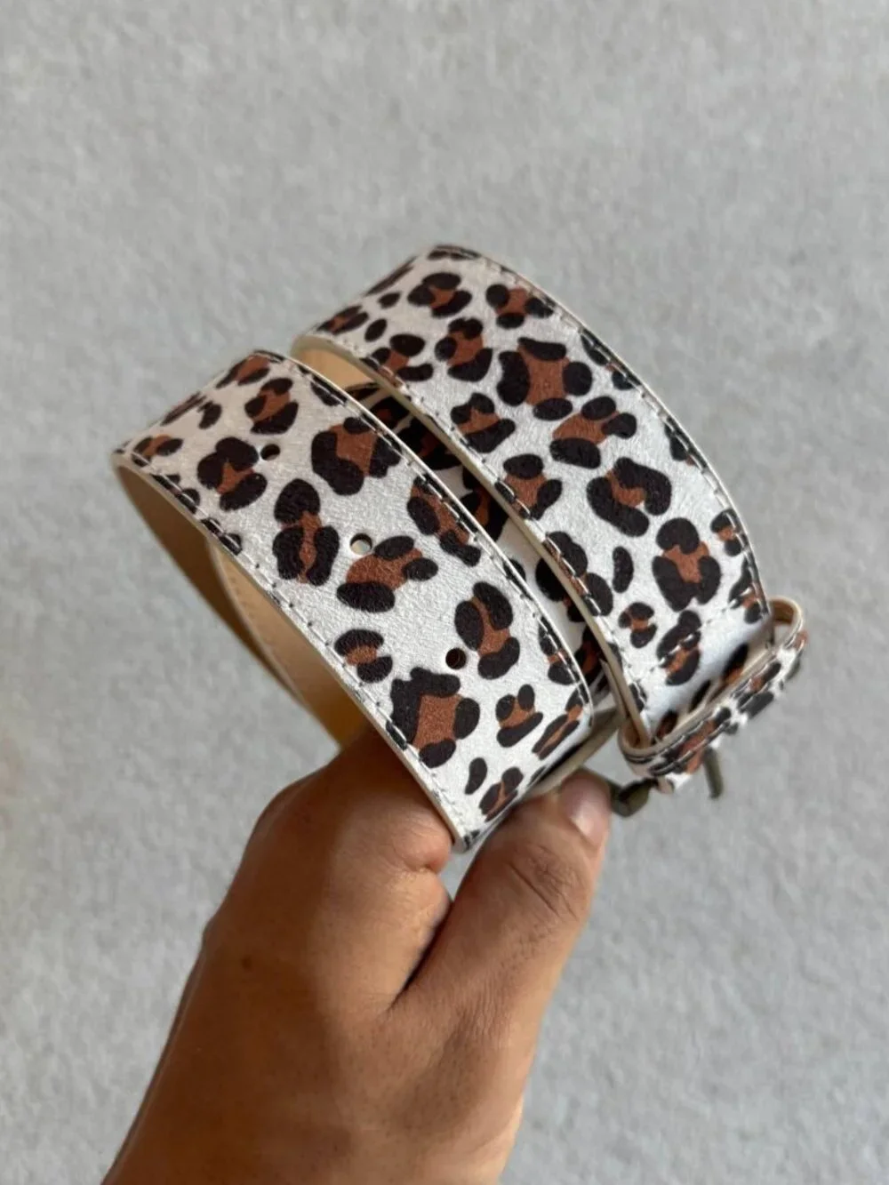 Leopard Print Wide Wrap Belt with Brass Tone Buckle